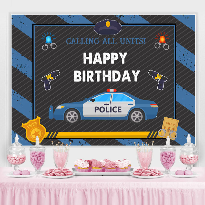 Lofaris Police Car With Blu And Black Happy Birthday Backdrop