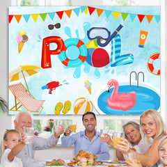 Lofaris Pool Bunting and Flamingo Swimming Ring Summer Backdrop