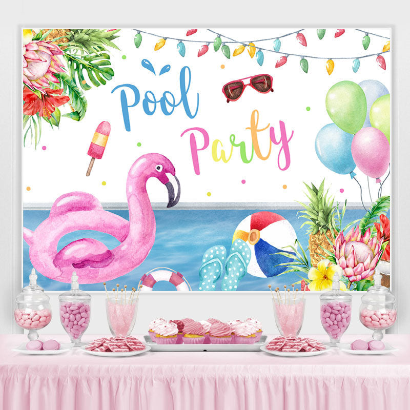 Lofaris Pool Party Tropical Plants and Flamingo Summer Backdrop