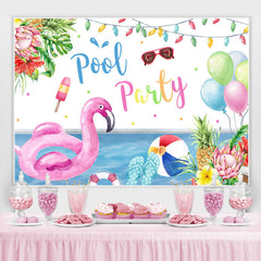 Lofaris Pool Party Tropical Plants and Flamingo Summer Backdrop