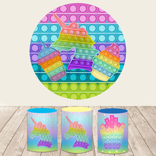 Lofaris Pop It Drink And Ice Cream Unicorn Round Backdrop Kit