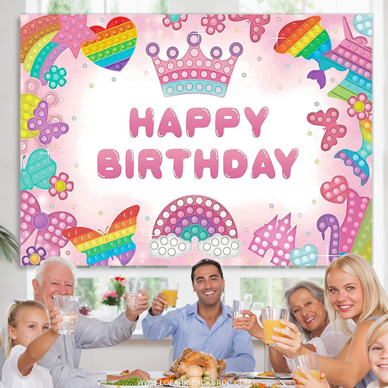 Lofaris Pop It Little Pattern Pink Happy Birthday Backdrop