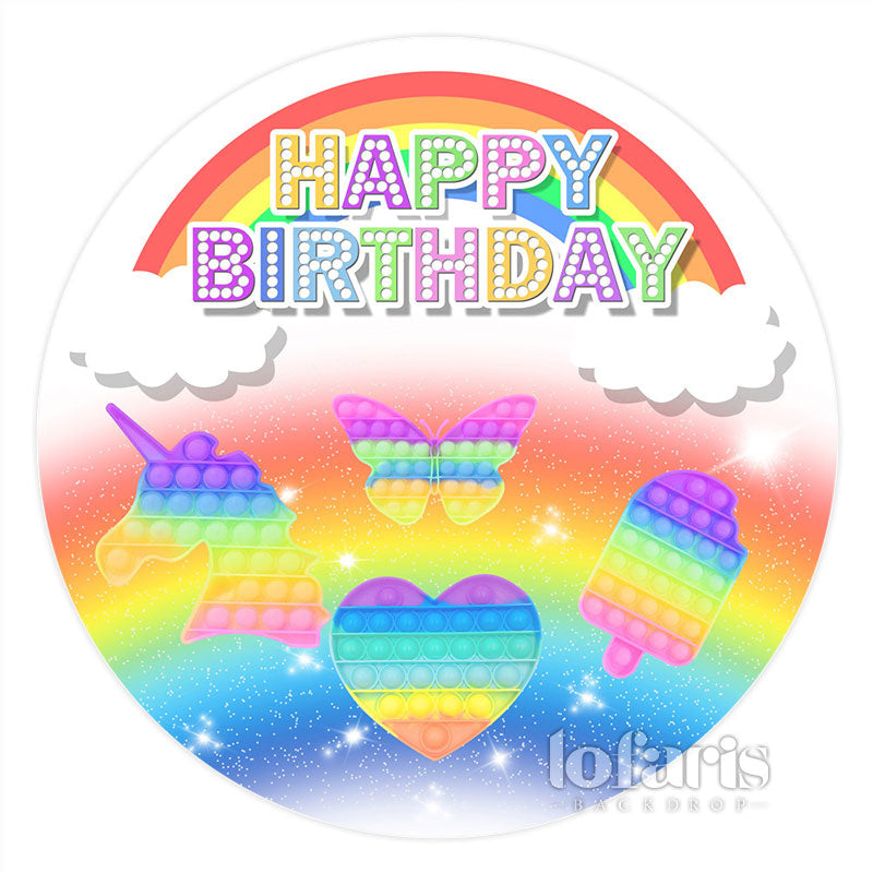 Lofaris Pop It Rainbow Glitter Happy Birthday Round Backdrops