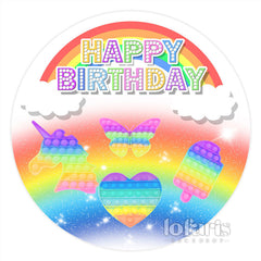 Lofaris Pop It Rainbow Glitter Happy Birthday Round Backdrops