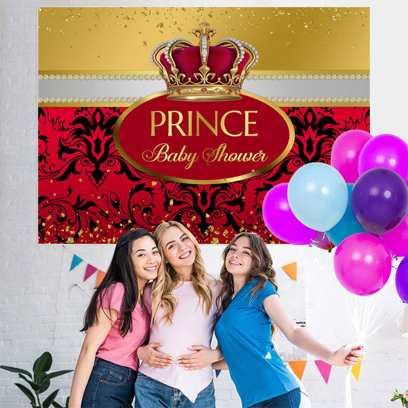 Lofaris Prince Baby Shower Red Gold Glitter Party Backdrop for Girl