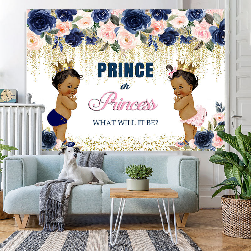 Lofaris Prince or Princess Bokeh Floral Baby Shower Backdrop