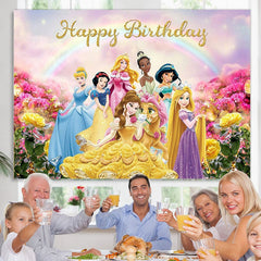 Lofaris Princess Colorful Rainbow Flowers Birthday Backdrop