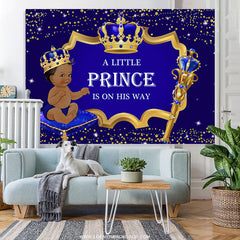 Lofaris Princess Gold Glitter Crown Blue Baby Shower Backdrop