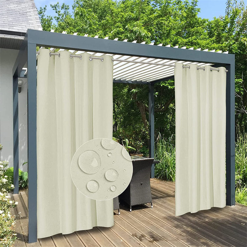 Lofaris Privacy Sun Blocking Light Grey Pergola Waterproof Grommet Top Outdoor Curtains for Front Porch