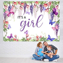 Lofaris Pruple Flowers And Butterfly Theme Baby Shower Backdrop