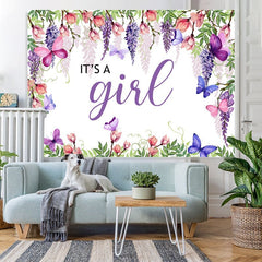 Lofaris Pruple Flowers And Butterfly Theme Baby Shower Backdrop