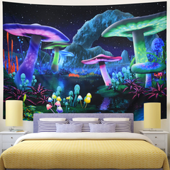 Lofaris Psychedelic Blacklight Mushroom Fantasy Starry Night Sky Tapestry
