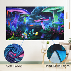 Lofaris Psychedelic Blacklight Mushroom Fantasy Starry Night Sky Tapestry