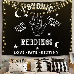 Lofaris Psychic Moon Divination Black And White Wall Tapestry