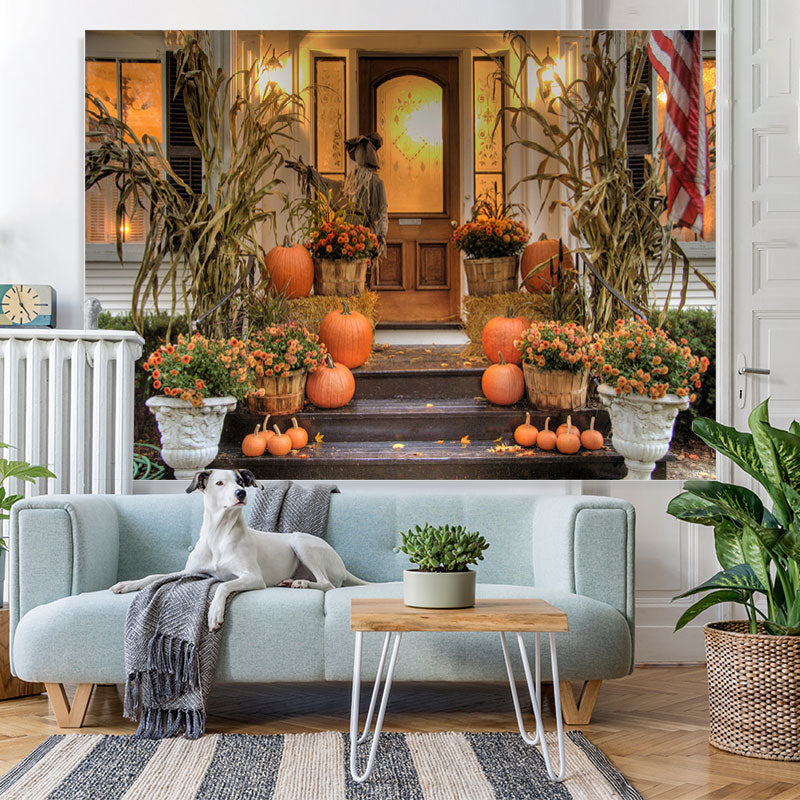 Lofaris Pumpkin Flowers Plants Lights Fall Festive Backdrop for Party