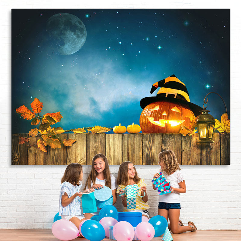 Lofaris Pumpkin Lantern Wood Board Light Night Themed Halloween Backdrop