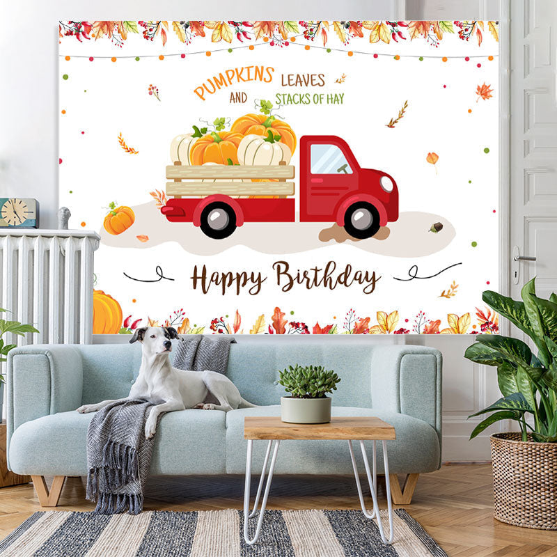 Lofaris Pumpkins and Leaves Autumn Happy Birthday Backdrop