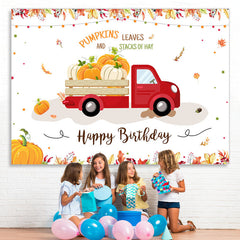 Lofaris Pumpkins and Leaves Autumn Happy Birthday Backdrop