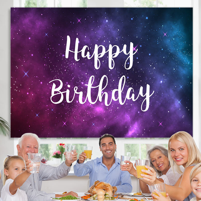 Lofaris Purple and Blue Starry Night Happy Birthday Backdrop