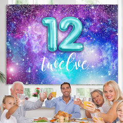 Lofaris Purple and Blue Starry Universe 12Th Birthday Backdrop