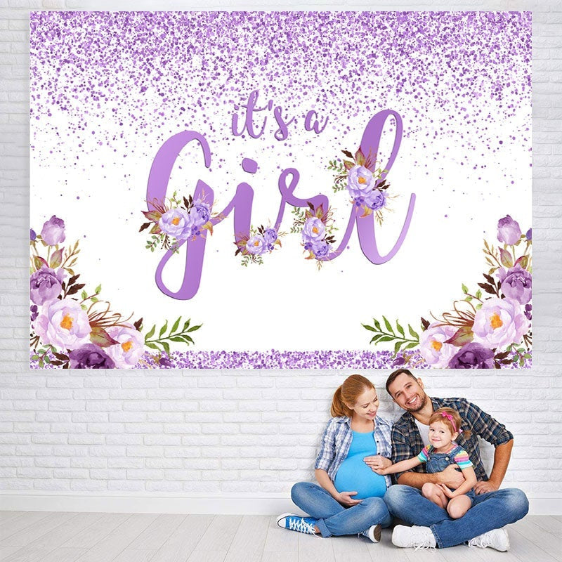 Lofaris Purple And Floral Lovely Themed Baby Shower Backdrop