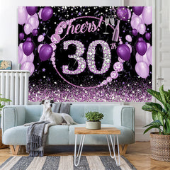 Lofaris Purple And Glitter Cheers To 30Th Birthday Backdrop