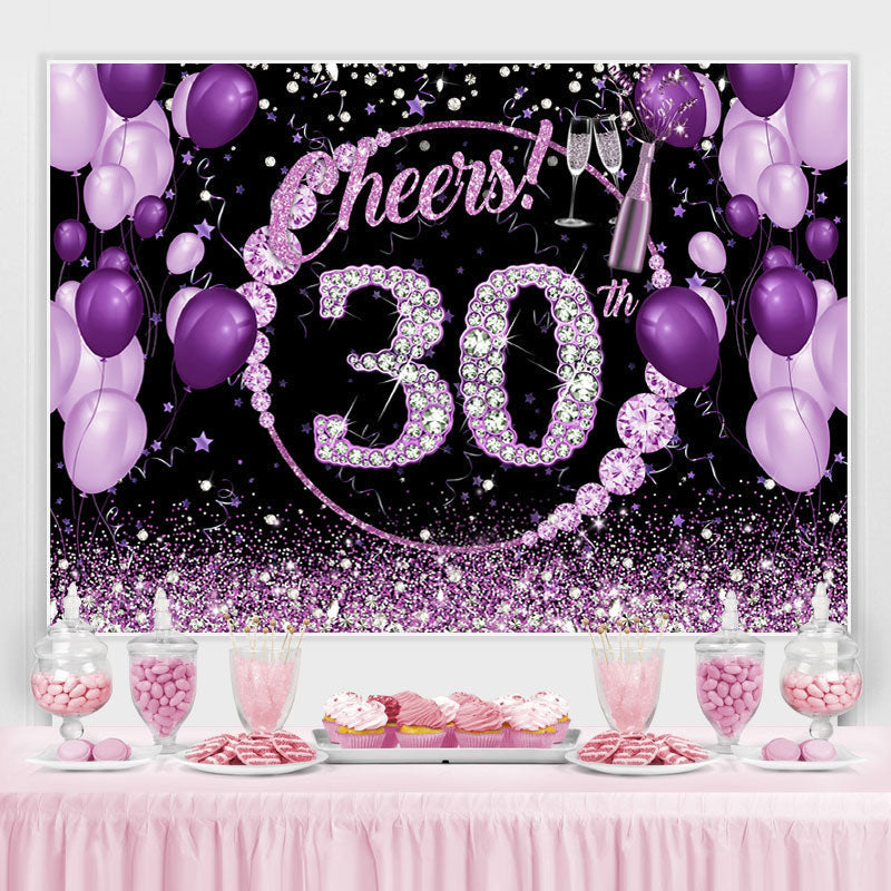 Lofaris Purple And Glitter Cheers To 30Th Birthday Backdrop