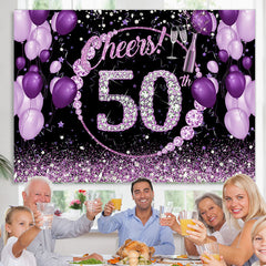 Lofaris Purple And Glitter Cheers To 50Th Birthday Backdrop