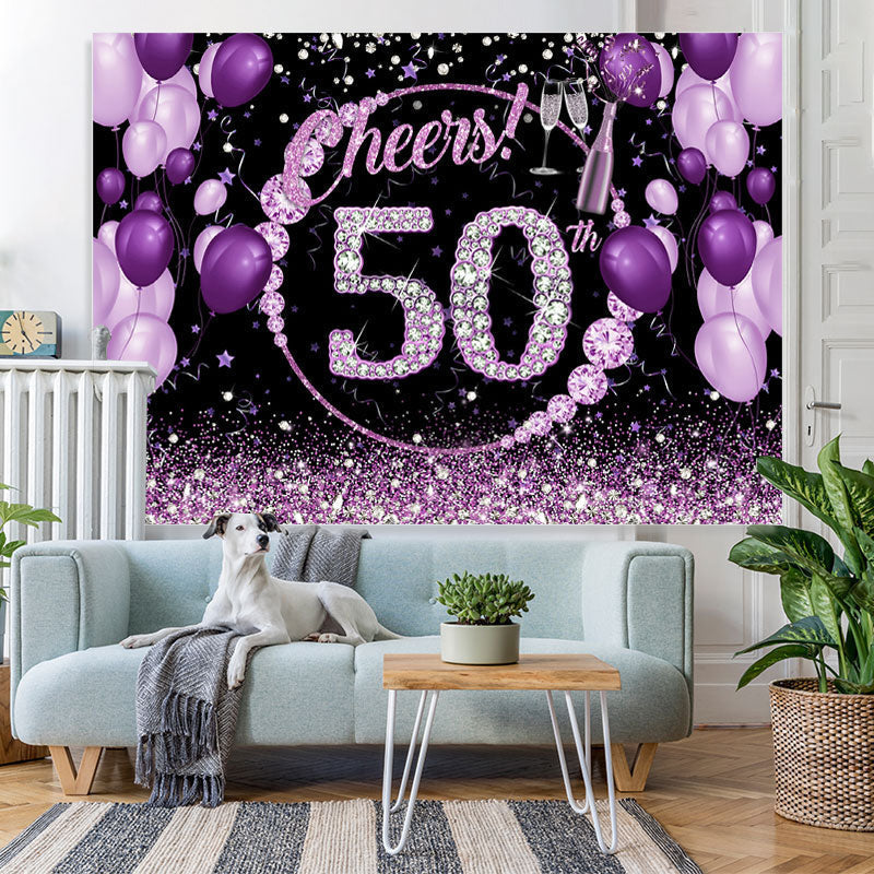 Lofaris Purple And Glitter Cheers To 50Th Birthday Backdrop