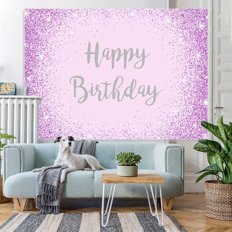 Lofaris Purple And Glitter Dots Silver Happy Birthday Backdrop