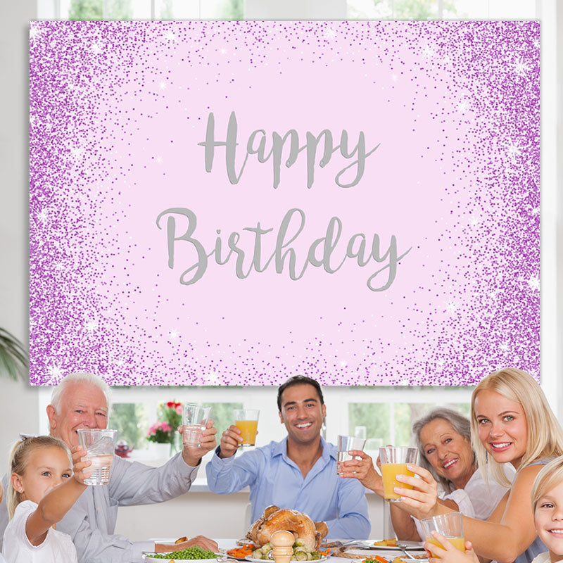 Lofaris Purple And Glitter Dots Silver Happy Birthday Backdrop