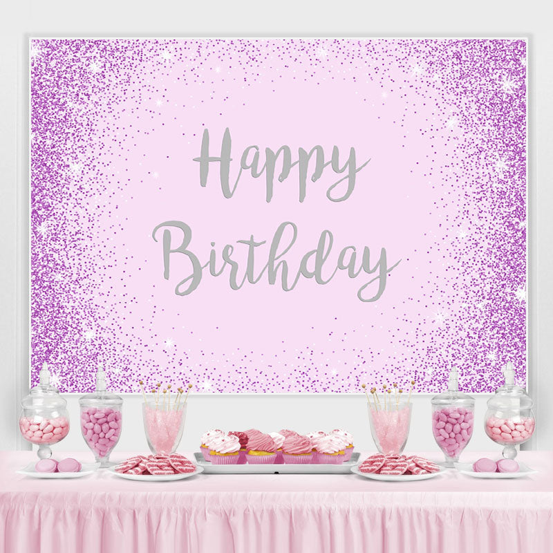 Lofaris Purple And Glitter Dots Silver Happy Birthday Backdrop