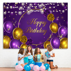 Lofaris Purple And Gold Ballons With Rose Birthday Backdrop