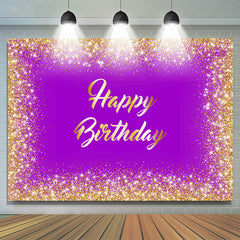 Lofaris Purple And Gold Glitter Theme Happy Birthday Backdrop