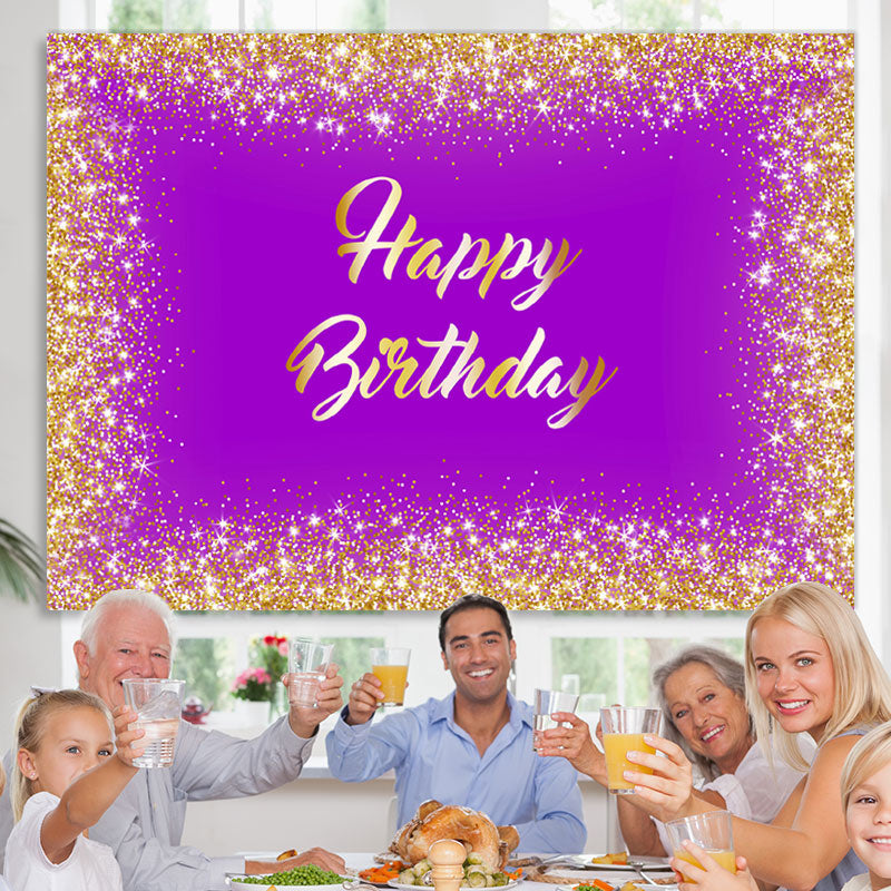 Lofaris Purple And Gold Glitter Theme Happy Birthday Backdrop