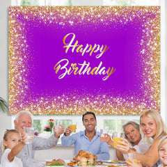 Lofaris Purple And Gold Glitter Theme Happy Birthday Backdrop