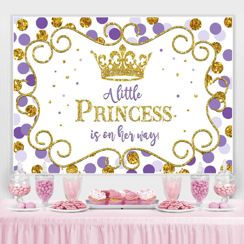 Lofaris Purple and Golden Crown Princess Baby Shower Backdrop