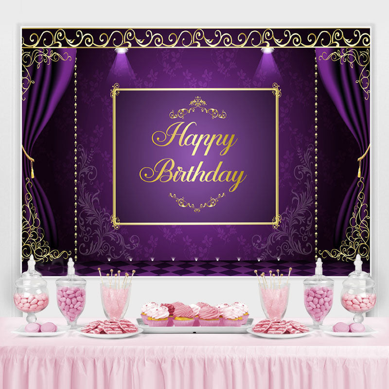Lofaris Purple and Golden Lace Happy Birthday Party Backdrop