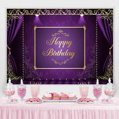 Lofaris Purple and Golden Lace Happy Birthday Party Backdrop