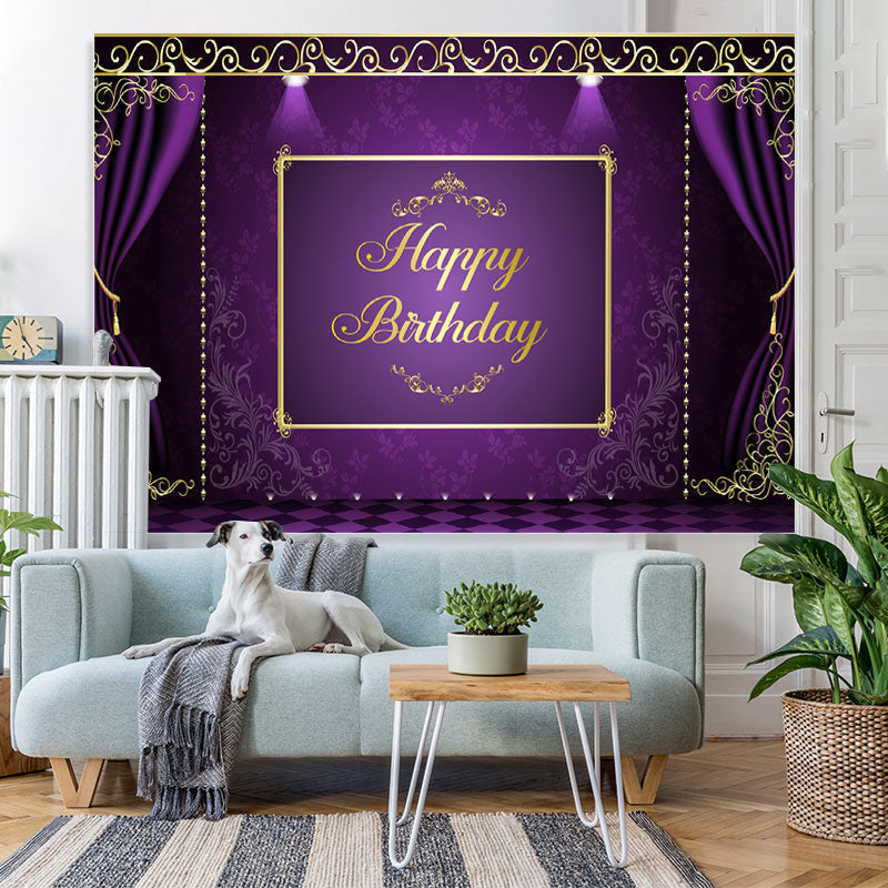 Lofaris Purple and Golden Lace Happy Birthday Party Backdrop
