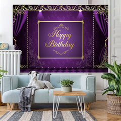 Lofaris Purple and Golden Lace Happy Birthday Party Backdrop