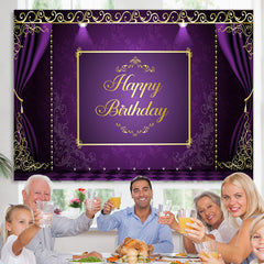 Lofaris Purple and Golden Lace Happy Birthday Party Backdrop
