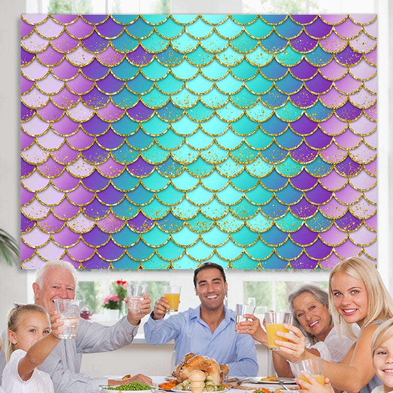 Lofaris Purple and Green Scales Little Mermaid Themed Backdrop