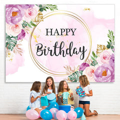 Lofaris Purple and Pink Floral Happy Birthday Backdrop for Girl