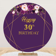 Lofaris Purple And Pink Flower Happy Birthday Round Backdrop