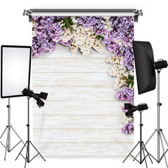 Lofaris Purple And White Cute Flowers Wooden Spring Backdrop