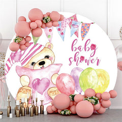 Lofaris Purple Balloons With Teddy Round Baby Shower Backdrop