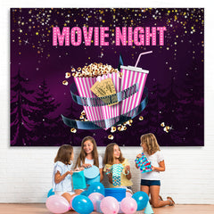Lofaris Purple Black Sky With Star Movie Night Popcorn Backdrop