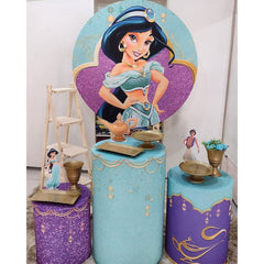 Lofaris Purple Blue Glitter Princess Round Birhday Backdrop Kit