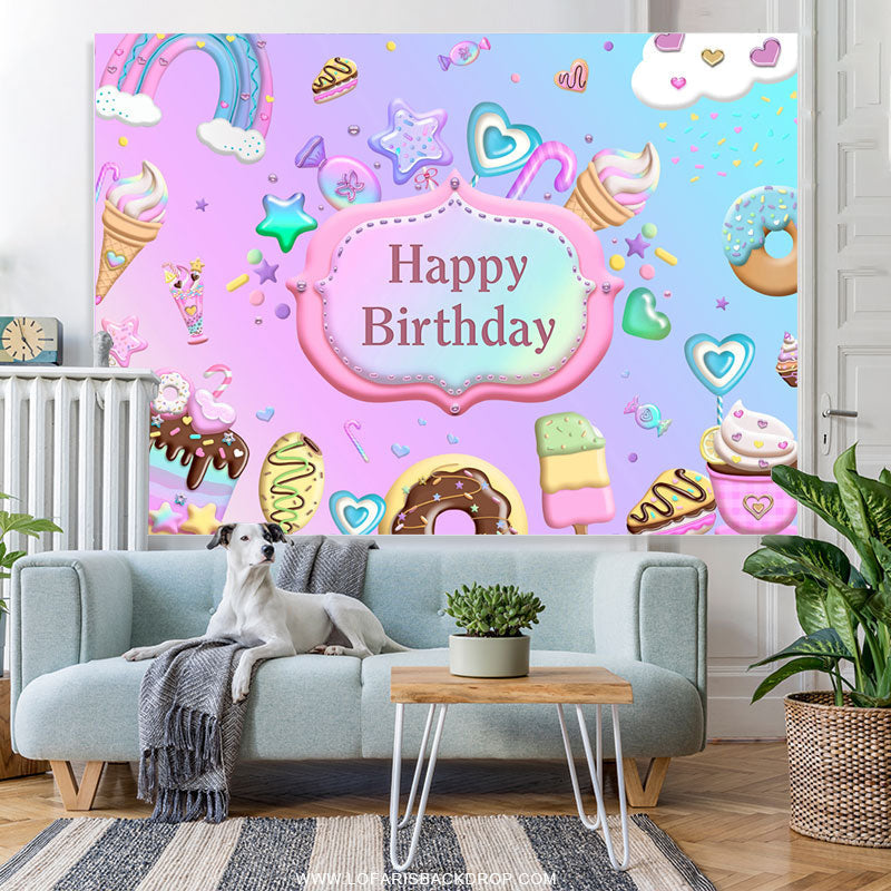 Lofaris Purple Dessert Rainbow Themed Birthday Backdrop
